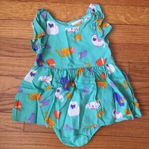 Cat & Jack 12M Flowy Library Cats Dress & Diaper Cover Silly Short Sleeve Books